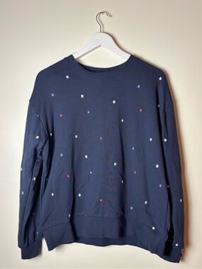 C&C California Navy Star Embroidered Sweatshirt with Red, White & Blue Stars, M